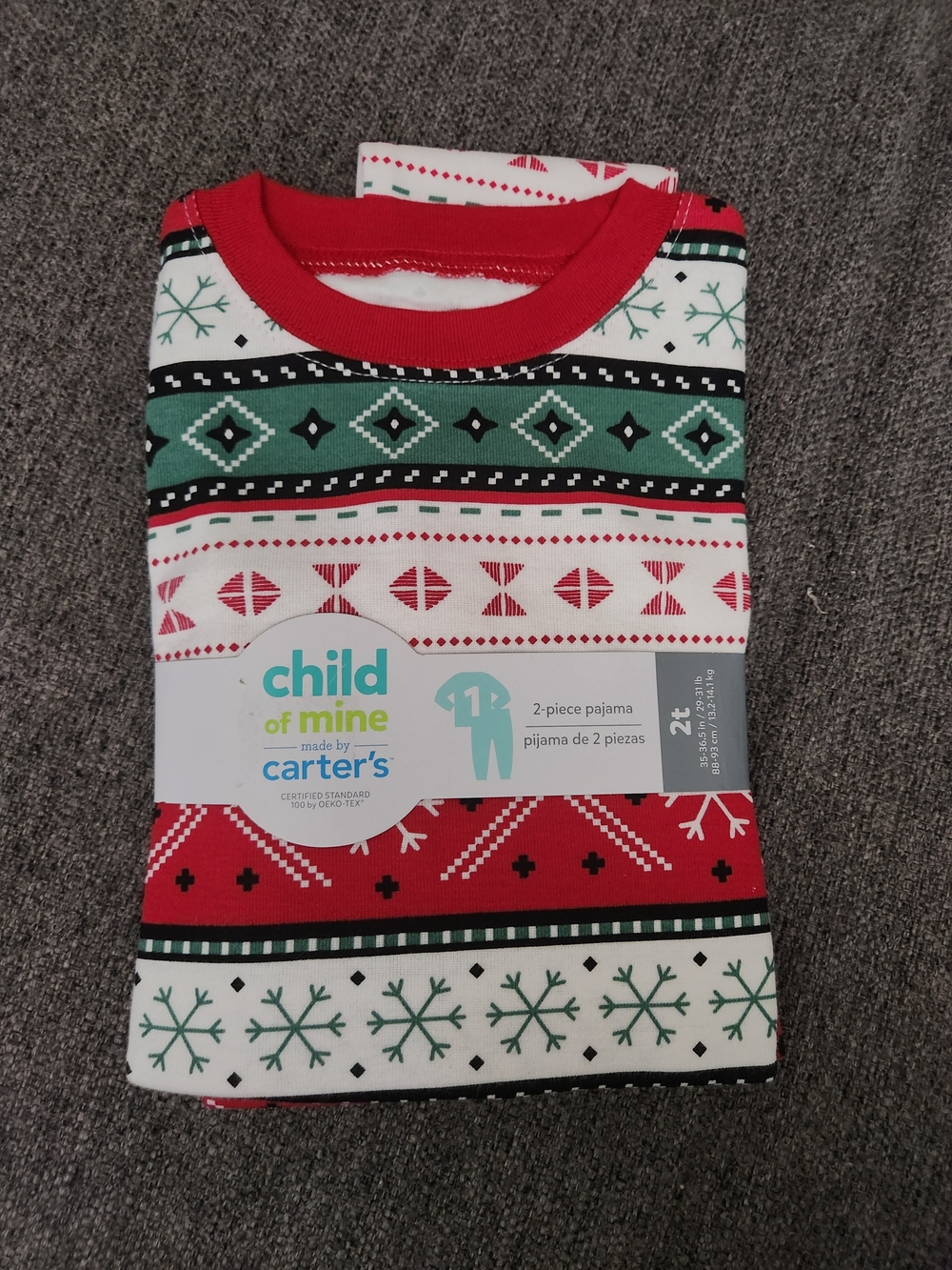 Carter's Red, Green & White Holiday Pajama Set For Toddlers 2T